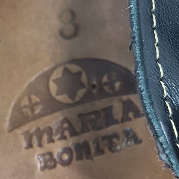 Maria Bonita Black Leather Colorful Stitch Inlay Slingback Open Toe Flat Sandals - Picture 16 of 16